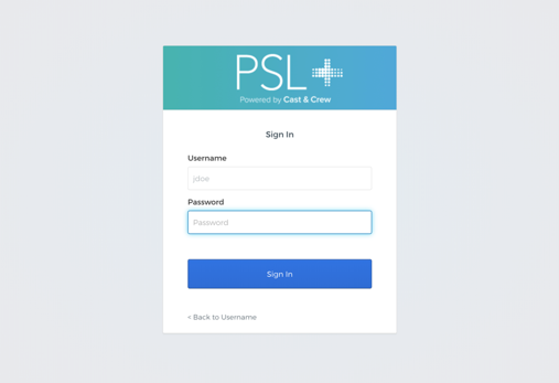 PSL+ log in screen